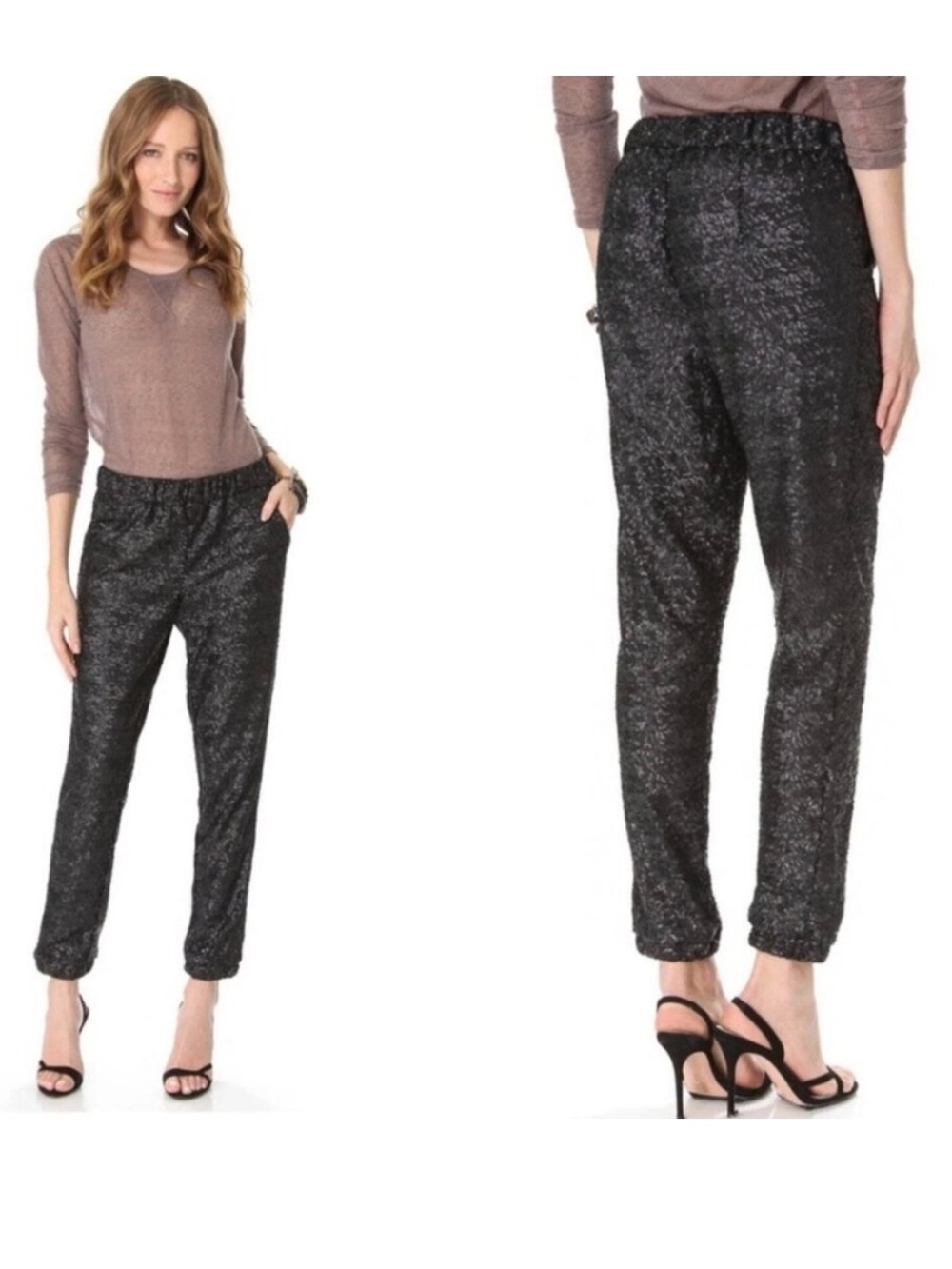 Free People Morelia Sequin Party Pant Black Joggers Size Small